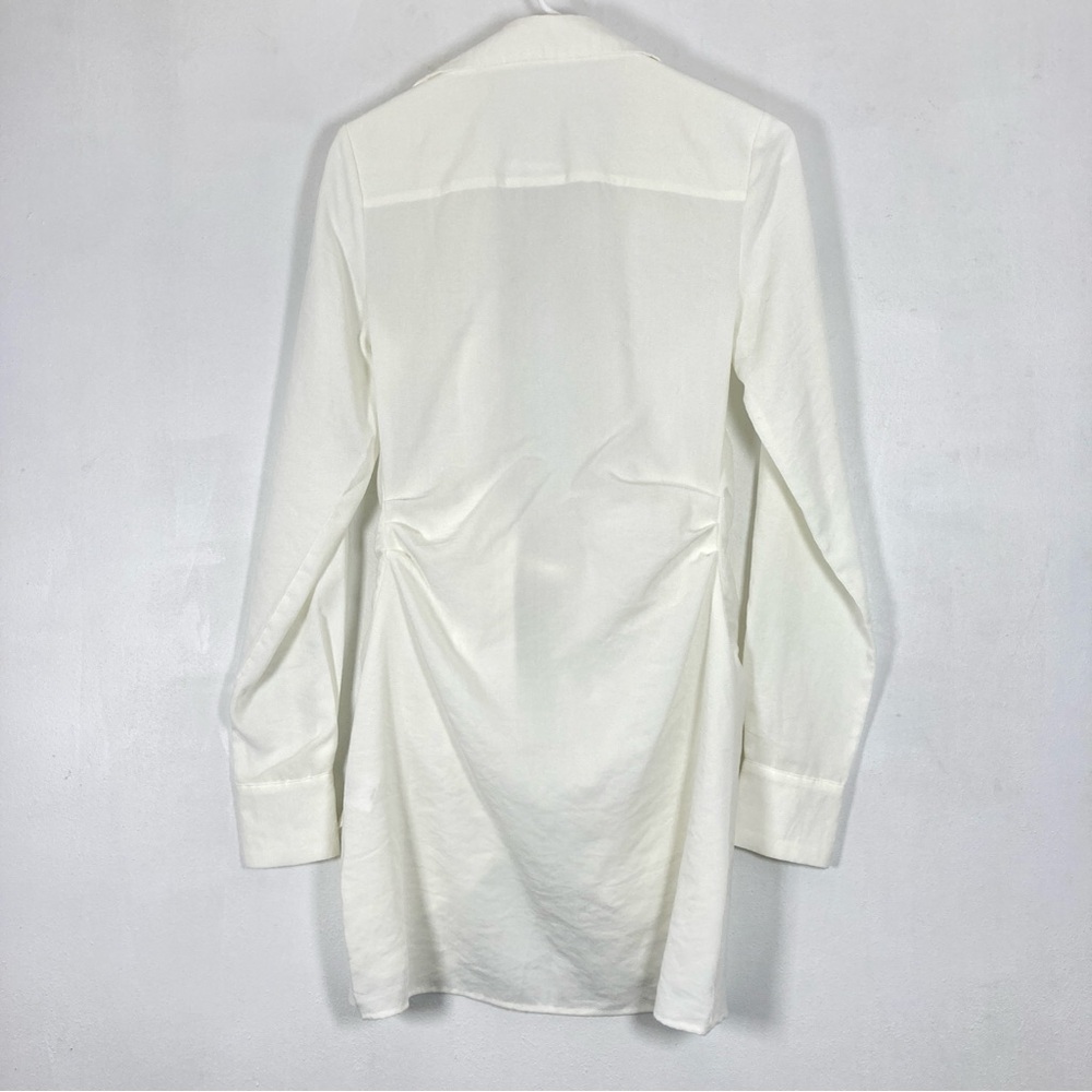 Choosy Crosby St White Plunging V Neck Tie Front Shirt Dress 0 - Picture 2 of 15